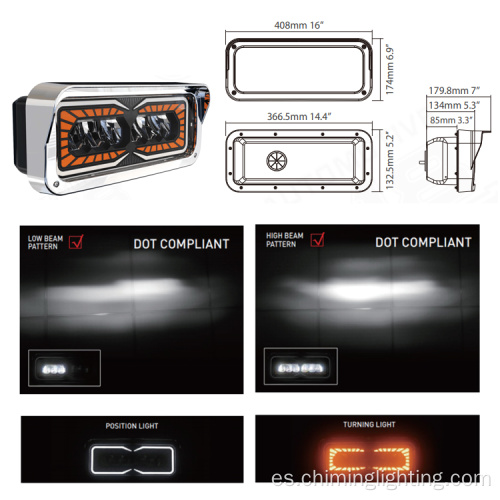 12V 24V DRL White Halo Amber Indicación Auxiliar de giro auxiliar Rectángulo LED de camión de servicio pesado LED